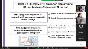 On November 30, 2023, associate professors of the Department of Pharmaceutical Management and Marketing, Hanna BABICHEVA and Svitlana ZHADKO, gave a speech at the All-Ukrainian scientific and practical conference "Trends of development of pharmaceutical education in new realities" to the 85th anniversary of the founding of the Zhytomyr Basic Pharmaceutical College of the Zhytomyr Regional Council
